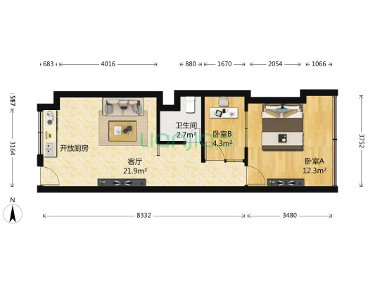 西湖大厦 2室1厅1卫 67平方