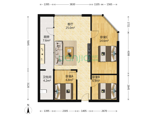 置信逸都D区 3室1厅1卫 93平方