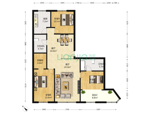 星辉东路19号 3室2厅2卫 126平方