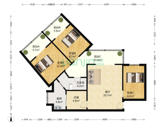 二环路北一段253号 3室1厅1卫 101平方