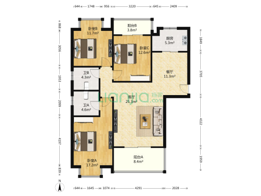 升龙国际C区 3室2厅2卫 141平方