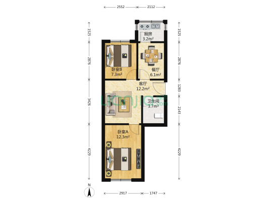 彩霞园 2室2厅1卫 55平方