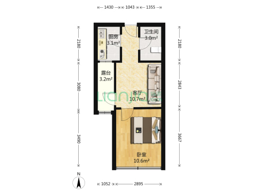 合景领汇 1室1厅1卫 43平方