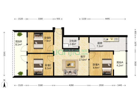 二环路西二段119号 3室1厅1卫 74平方