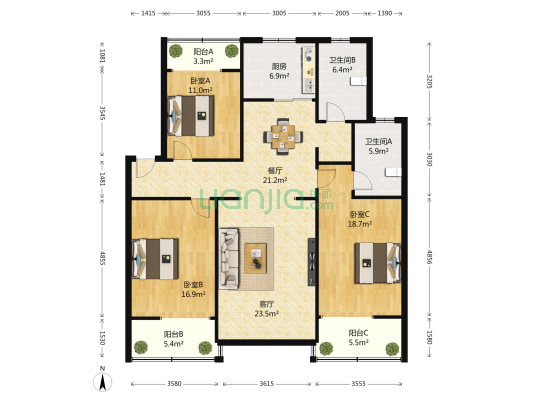 白衣下街76号 3室2厅2卫 141平方