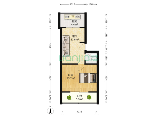 千山路 1室1厅1卫 49平方