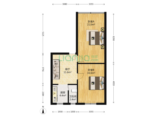 洞庭巷2号 2室1厅1卫 66平方