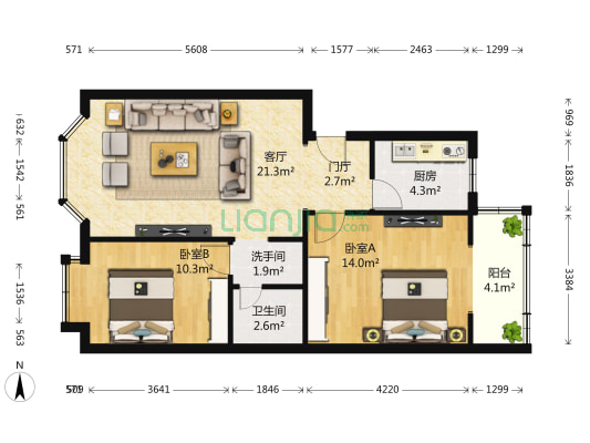 明波花园 2室1厅2卫 79平方