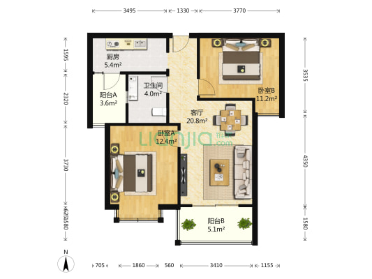 都会路苑 2室1厅1卫 75平方