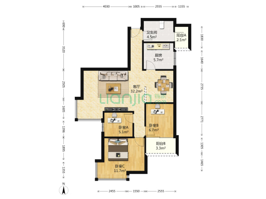 青春家园 3室1厅1卫 94平方
