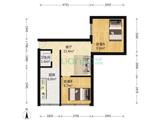 西府南街77号 2室1厅1卫 47平方