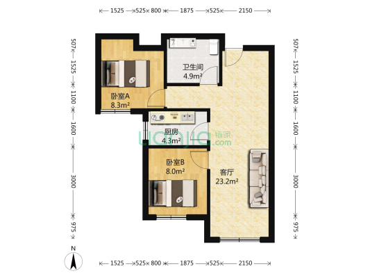 胜鼎桃源 2室1厅1卫 73平方