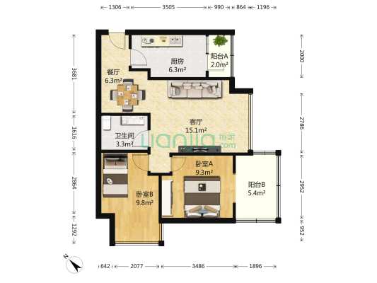 西城天下 2室2厅1卫 72平方