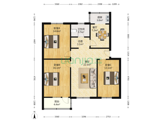 侨光医院家属院 3室2厅1卫 111平方