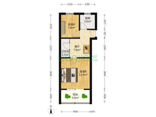 老浙大横路三弄 2室1厅1卫 45平方