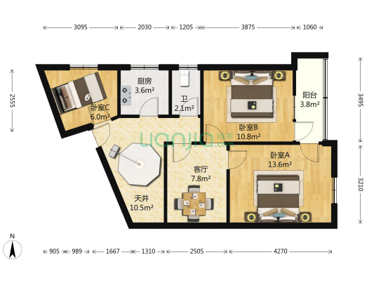 共和路2号 3室1厅1卫 70平方