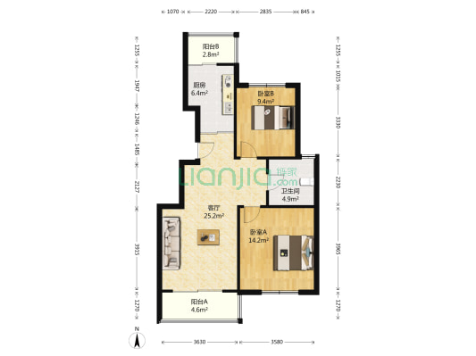 玫瑰久久 2室1厅1卫 89平方