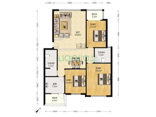 府河音乐花园 3室1厅2卫 131平方