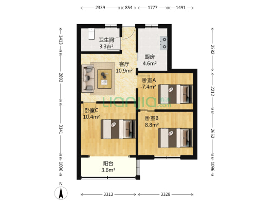 馨虹小区 3室1厅1卫 65平方