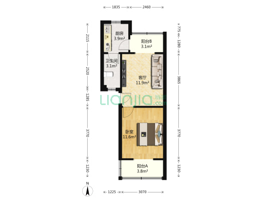 建设路46号 1室1厅1卫 49平方