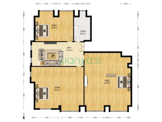 君地新大陆 3室1厅1卫 256平方