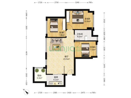 海亮爱金沙 3室1厅1卫 73平方