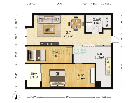 英祥财富领域 2室1厅2卫 82平方