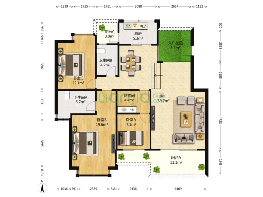 优品道一期 3室1厅2卫 142平方