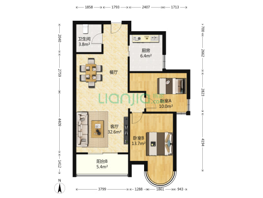 建邦华庭 2室1厅1卫 98平方