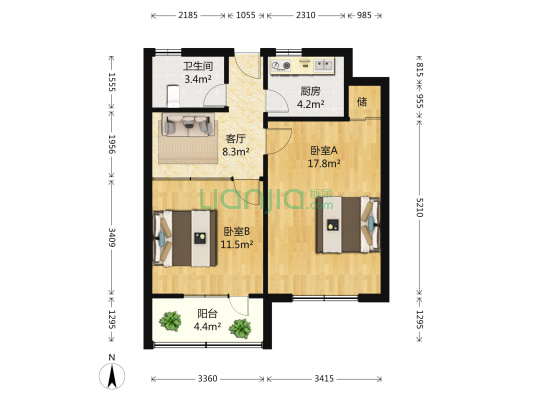 桃浦四村易居紫荆苑 2室1厅1卫 63平方