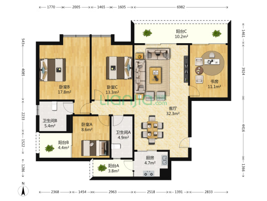 美荔尚筑 4室1厅2卫 143平方