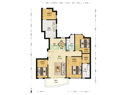 河滨豪园 3室2厅2卫 143平方