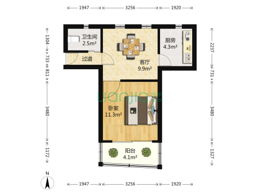 宝林四村 1室1厅1卫 45平方