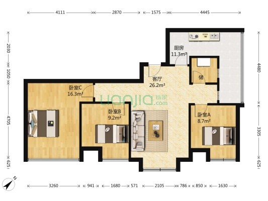 天羽揽月轩 3室1厅0卫 91平方