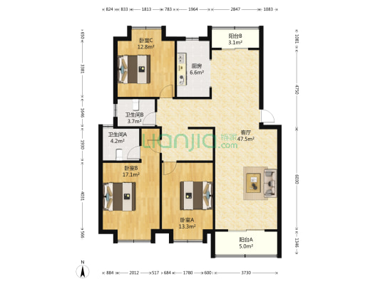 金水苑 3室1厅2卫 133平方