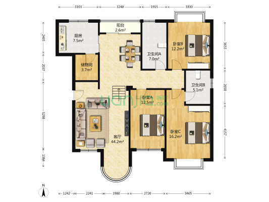 建业城市花园 3室1厅2卫 145平方