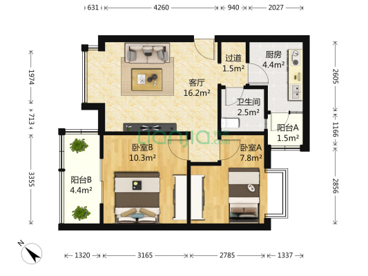福祥家园瑞康苑 2室1厅1卫 62平方