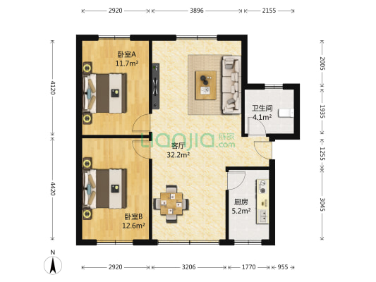 畜牧局家属院 2室1厅1卫 86平方