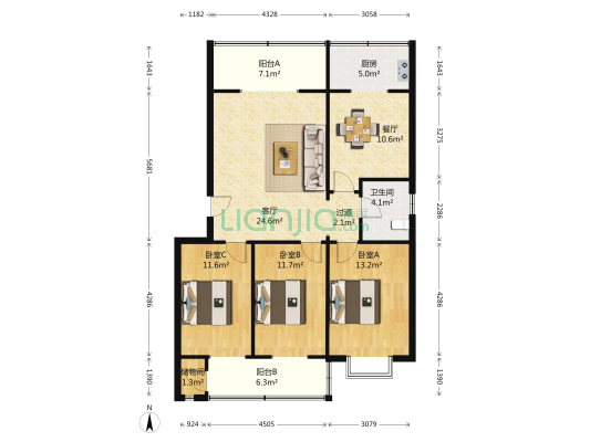兴水苑 3室2厅1卫 126平方