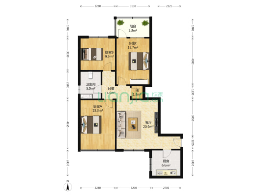 将军殿弄 3室1厅1卫 119平方