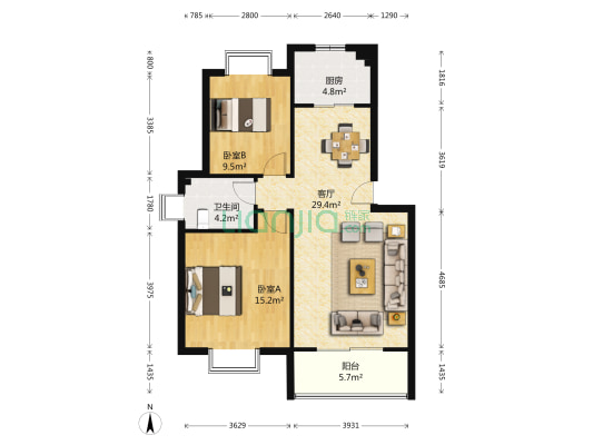 西湖名都 2室1厅1卫 87平方