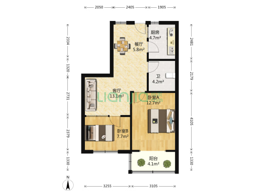 振大公寓 2室2厅1卫 69平方