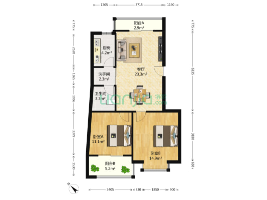 油田小区 2室1厅2卫 88平方