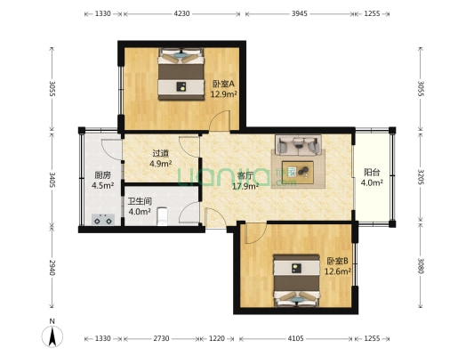 成华南街13号 2室1厅1卫 70平方