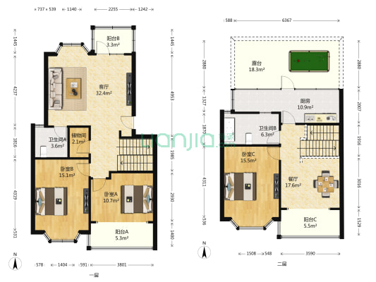 虹德苑 3室2厅2卫 142平方