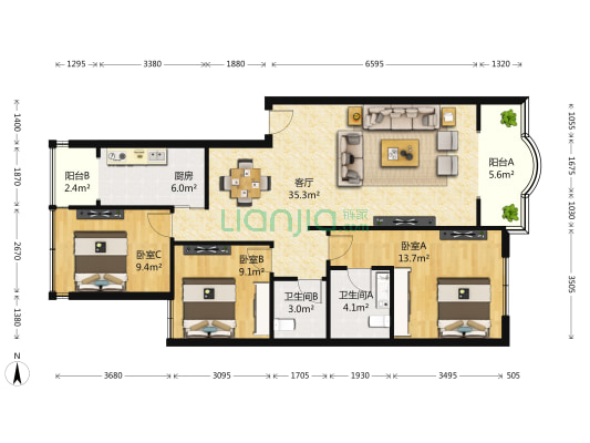 汇景新村(武侯) 3室1厅2卫 107平方