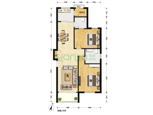 明申花园(公寓) 2室2厅2卫 109平方