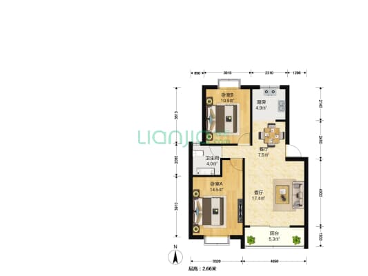 金丰佳园 2室2厅1卫 85平方