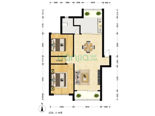 凯城景庭园 2室2厅1卫 93平方