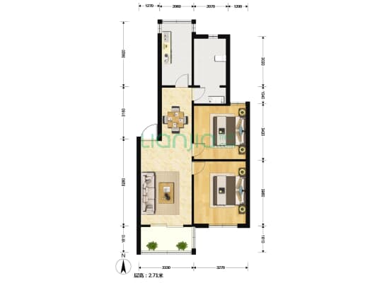 都市花苑 2室2厅1卫 86平方